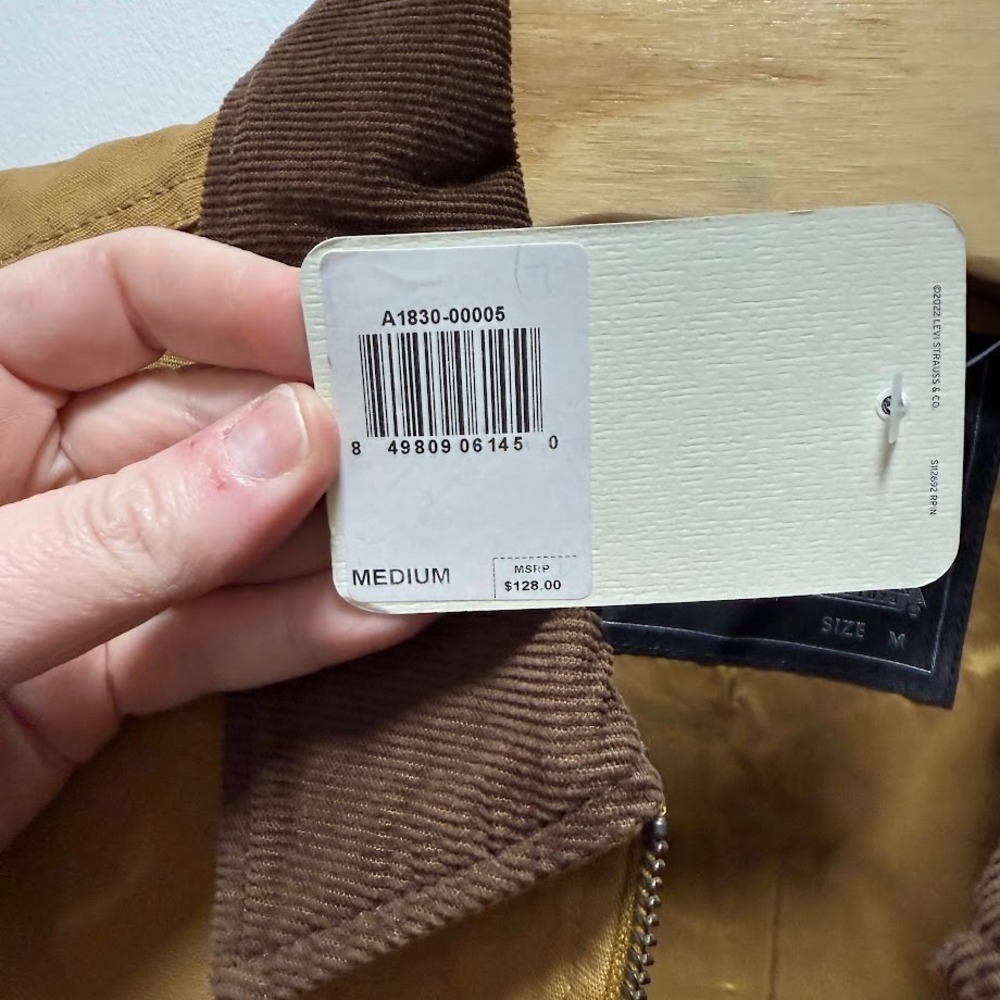 Levi Mens Workwear Jacket Tan Corduroy Collar Full‎ Zip Size Medium NEW WITH TAG - Picture 6 of 9